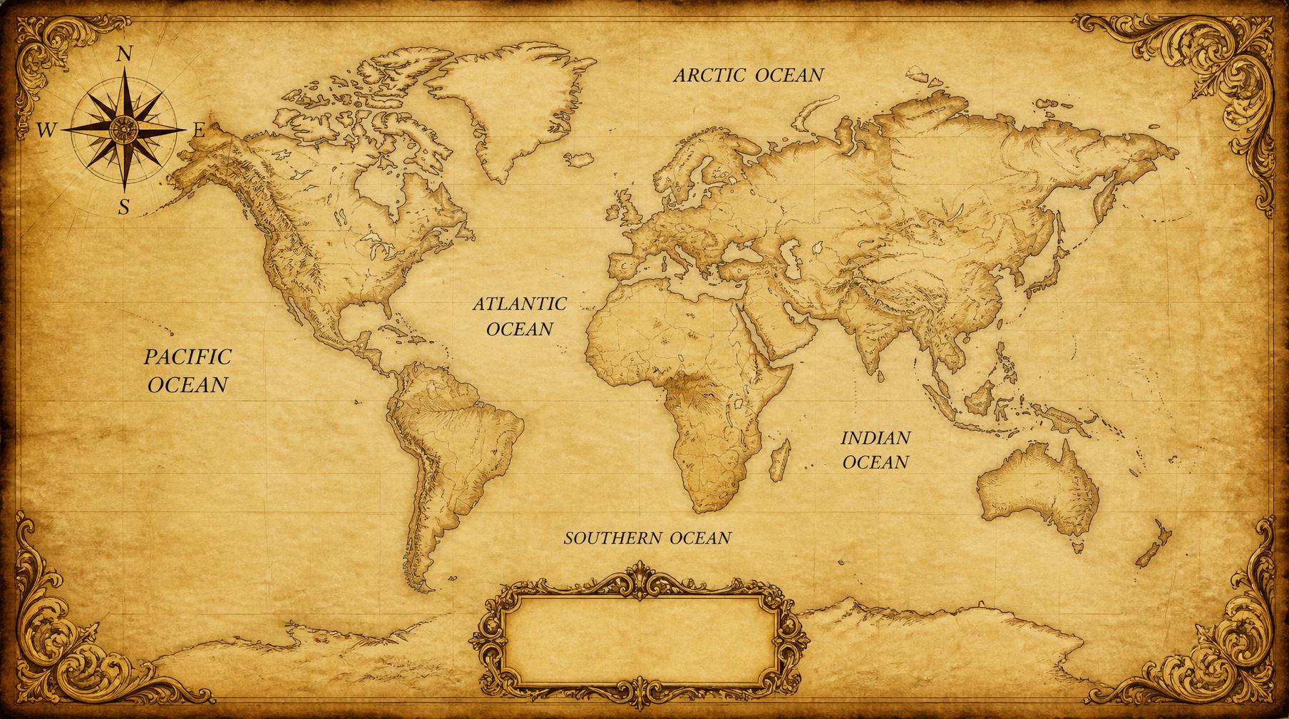 Illustrated world map with the pirate ship's route